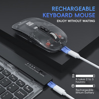 2.4G sans fil BT double mode clavier et souris peigne rétro-éclairage Transparent clavier souris ensemble pour ordinateur portable tablette