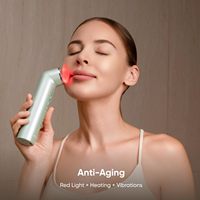 Appareil de beauté pour le visage avec baguette à lumière rouge, vibration à lumière bleue, chaleur et refroidissement, masseur facial rechargeable par USB Type-C