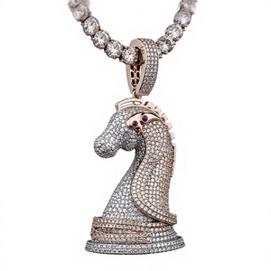 18K Roségold plattierter 925er Silber Moissanit Pferdekopf-Anhänger Eis-Charm Religiöser Anhänger für zertifizierte Unisex-Partys, individuelle Muster - Product Image 4