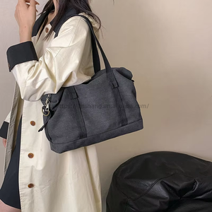 Cross-Border Korean-Style Solid Color Canvas Women's Zipper New Style Simple Underarm Shoulder Tote <b>Bag</b> Tanjing - Product Image 4