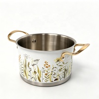 Ensemble de batterie de cuisine en acier inoxydable à induction avec poignée couleur or rose, finition peinture pulvérisée, pour marmites à soupe, vente en gros OEM