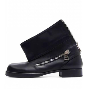 Bottines basses à talons carrés pour femmes, à cheville décontractée, avec fermeture éclair arrière, en daim, bout rond, plates, courtes - Product Image 2