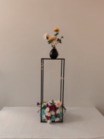 HY Centre de table de salle à manger Vase à fleurs Centre de table floral rectangulaire en métal Centre de table en fer sur pied noir