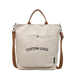 Large Capacity Women's Reusable Custom Logo Fashion <b>Tote</b> Crossbody Canvas <b>Bag</b> Letter Pattern <b>Zipper</b> Closure Double Top Handles - Product Image 1