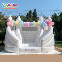 Nouveau style Château Gonflable Blanc avec Double Toboggan, Piscine à Balles, Toboggan Aquatique et Piscine à Balle Océanique