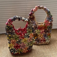 25 Nouveaux Sacs à Main Élégants en Raphia Tressé à la Main pour Femmes, Petit Sac à Main Fleur Contrastant, Sac de Poitrine Tendance en Paille pour Femmes