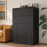 Commode à 6 tiroirs pour chambre à coucher, grande commode noire pour chambre à coucher, couloir, meubles de chambre à coucher modernes
