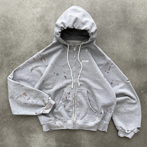 Pullover 500gsm French Terry Hood Custom Splashed <b>Ink</b> Hoodie Manufacturer High Quality Oversized <b>Distressed</b> Zip Up Hoodies Men - Product Image 1