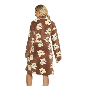 Accappatoio Termico Invernale in Flanella <span class=keywords><strong>con</strong></span> Stampa Orsetto Marrone, Collo a Risvolto, Caldo e Confortevole, per Autunno e Inverno, <span class=keywords><strong>con</strong></span> Funzione <span class=keywords><strong>Pigiama</strong></span> - Product Image 4