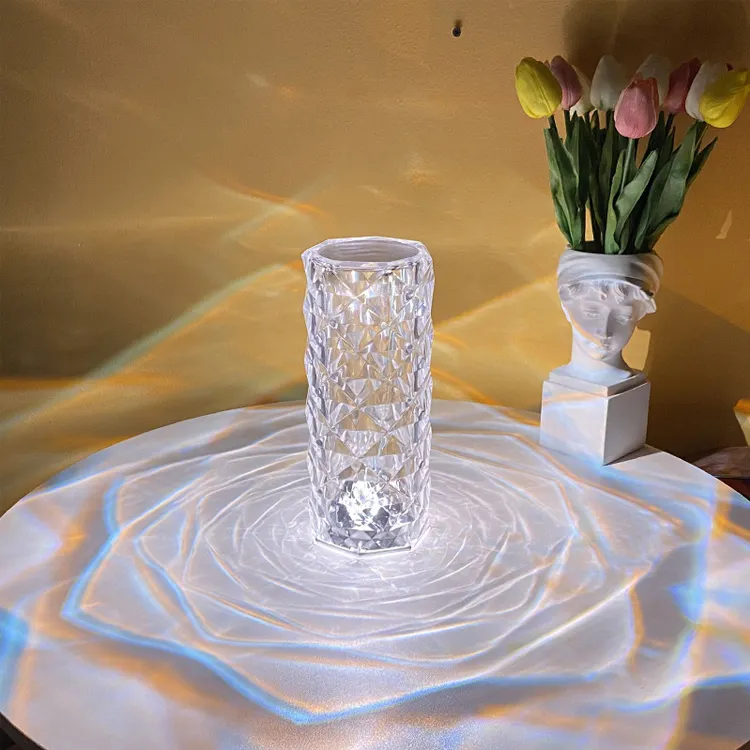 European bed side portable change color rose crystal led rechargeable night light cordless table lamp for restaurant