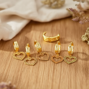 Aretes de Acero Inoxidable en Forma de Corazón, Chapados en Oro, Joyería de Moda, Juego de 12 Piezas - Product Image 3