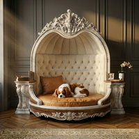 Lit Canapé de Luxe Traditionnel pour Animaux de Compagnie, en Bois Massif, Style Baroque Français, en Velours Capitonnée, Meuble pour Animaux pour Appartement, Villa et Hôtel