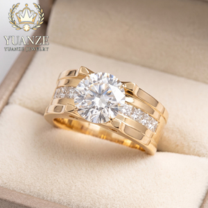 Мужское кольцо из серебра S925 с позолотой 18K, круглым муассанитом, широким ободком и боковыми камнями в канальной оправе, для свадьбы и помолвки, изысканное ювелирное украшение - Product Image 2