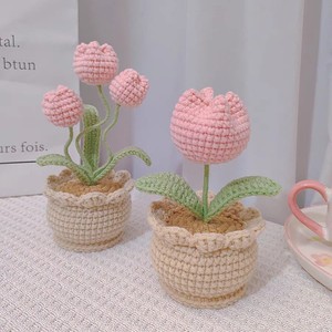 CLTF Mini pot de fleur fait à la main Crochet marguerite tournesol tulipe Rose coquelicot muguet Pot de fleur parfait <span class=keywords><strong>pour</strong></span> les cadeaux et la décoration - Product Image 3
