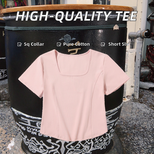 Camiseta de Verano de Color Sólido con Cuello Cuadrado Francés y Dobladillo en Arco, 100% Algodón, de Alta Calidad y Personalizada por Fabricantes de Ropa - Product Image 2