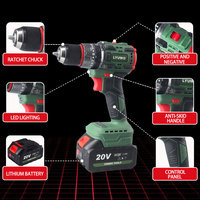 Perceuse à percussion sans fil LYUWO 20V Max Brushless Li-ion, 25+3 réglages de couple, double vitesse, mandrin 1/2 po, avec 2 batteries et chargeur OEM