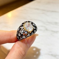 Bague en argent 925 avec émail noir, éclat étoilé, zircone 5A et design unique – Idéale pour événements de mode, défilés de célébrités d'Internet