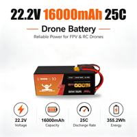 Batterie de drone à semi-conducteurs TC16000 22.2V 6S 25C AS150/XT150 pour drones de cartographie agricole à grande échelle, modèle Tcbest/OEM 16000mAh