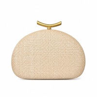 Pochette personnalisée en paille tressée pour femme, sac de soirée tissé avec fermoir métallique doré, sacs à main rigides en polyester tendance