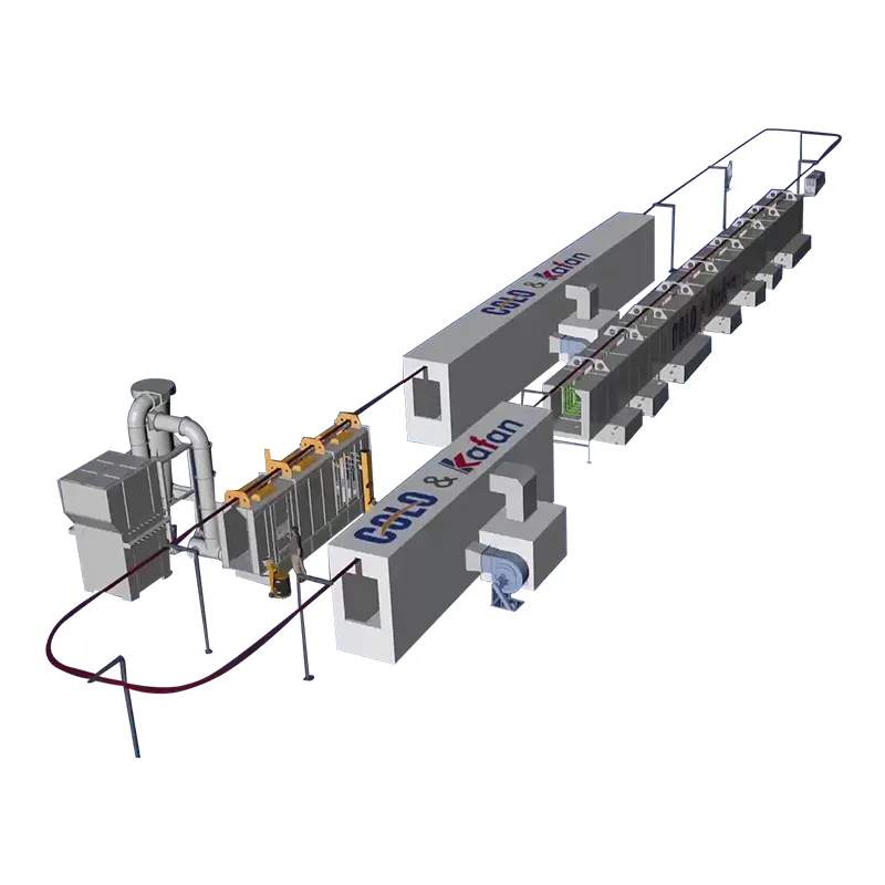 Ligne de revêtement en poudre automatique avec prétraitement du tunnel de pulvérisation