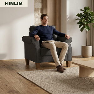 Juego de Sofás Modernos de Tela Gris Tapizados para Sala de Estar con Patas de Madera y Respaldo Acolchado, Diseño de Respaldo con Cojín, Duradero - Product Image 4