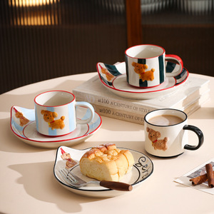 Set di tazze e piattini in ceramica per cuccioli dipinti a mano, adorabile tazza larga per <span class=keywords><strong>caffè</strong></span> e tè pomeridiano - Product Image 3
