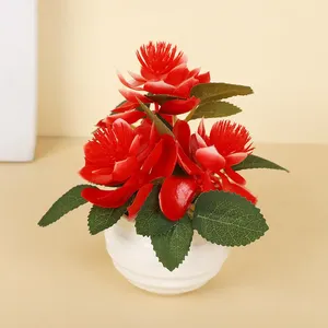 จำลองต้นบัว 3 ก้านในกระถาง ต้นไม้ประดับตกแต่งโต๊ะทำงานขนาดเล็ก <span class=keywords><strong>สด</strong></span>ใส สำหรับตกแต่งบ้านและสำนักงาน <span class=keywords><strong>ของ</strong></span>ตกแต่งดอกไม้ประดิษฐ์ - Product Image 5