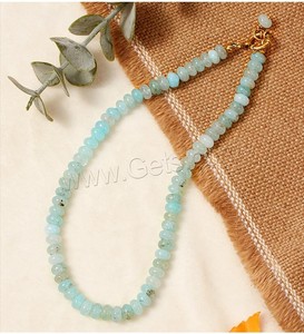 Collana in pietra <span class=keywords><strong>acquamarina</strong></span> gioielleria raffinata <span class=keywords><strong>con</strong></span> chiusura in acciaio al titanio placcato oro reale alla moda collane di perline - Product Image 3