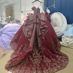 ชุดเดรสงาน Quinceanera สีเบอร์กันดีสุดหรู Dy1331 ปักลายทองวิบวับ ผ้าทูลล์ทรงบอลกาวน์ แต่งโบว์ที่เอว สำหรับงานฉลองอายุ 15 ปี Jancember - Product Image 3