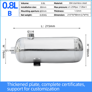 Mini réservoir d'<span class=keywords><strong>air</strong></span> horizontal personnalisable de 0,8 L, résistant à la <span class=keywords><strong>pression</strong></span> de 12 bars, en acier inoxydable pour le stockage de l'<span class=keywords><strong>eau</strong></span> - Product Image 4