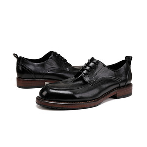 Zapatos de cuero clásicos de alta gama, formales, de negocios, con cordones, estilo retro, con suela de cuero genuino lavado, para hombre. - Product Image 5