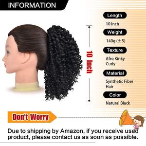 Peluca de cabello humano de seda de alta temperatura sin pegamento al por mayor, extensiones de cabello natural con cola de caballo rizada corta africana, pelucas - Product Image 2