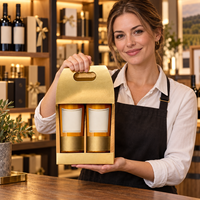 Boîte cadeau whisky double personnalisée de luxe avec fenêtre dorée, poignée portable, emballage en papier pour vin
