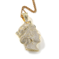 Collier Hip-Hop pour Homme Très Vendu en Laiton, Sertie de Zircons Cubiques, Pendentif 3D Double Face Reine Elizabeth