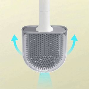 Mini brosse de toilette en plastique, brosse de nettoyage sans angle mort, poignée en acier amovible, écologique, peu encombrante, à fixer au mur - Product Image 4