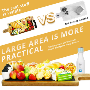 Tablero de charcutería de madera de acacia Natural artesanal de primera calidad, pizarra negra con mango para postre, pastel, frutas, carne de res - Product Image 4