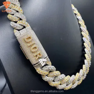 Lifeng Jewelry Custom Name Hiphop Two Tone 925 Sterling Silver Cuban Link Chain Iced Out Men Moissanite Necklace set Bracelet