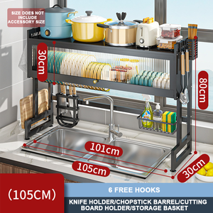 Scolapiatti in Filo Metallico Nero a 2 Ripiani con Vassoio Raccogligocce e Portaposate, Grande Capacità per Piano Cucina - Product Image 3