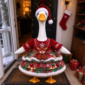 Christmas Porch Goose Statue with <b>Xmas</b> Dress Santa Hat <b>Outdoor</b> Yard Garden Holiday <b>Decor</b> Funny Spooky Christmas Welcome Ornament - Product Image 6