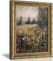 Tableau mural vintage encadré or avec motifs de fleurs sauvages, impression sur toile style campagne française, échantillons OEM ODM prêts en moins d'une journée