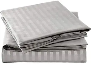 Custom design 100% polyester microfiber 1cm sateen stripe home textile 4Pcs Bedding Sheet sets with silver