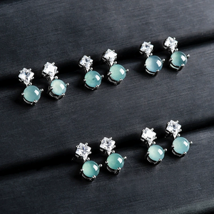 Natural genuine A-grade jade blue water pearl ear <b>stud</b> earrings, ice-grade jade, S925 <b>silver</b> inlay, women's style earrings - Product Image 4