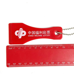China Welfare Lottery Plastic Scraper 4x10cm Portable Scratch Card Tool With Keychain Red - Product Image 2