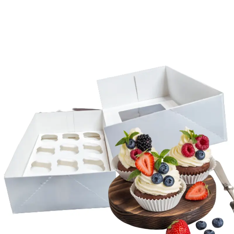 Boîtes à cupcakes personnalisées Récipients à gâteaux bruns Boîtes de transport pour boulangerie kraft avec fenêtres et inserts pour contenir muffins et pâtisseries