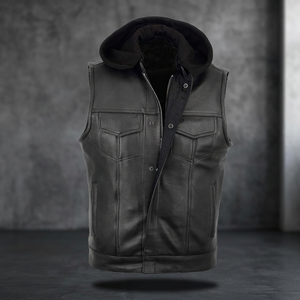 Gilet en cuir véritable pour homme, style motard décontracté, respirant, coupe-vent, avec logo, boutons, écologique et imperméable - Product Image 3