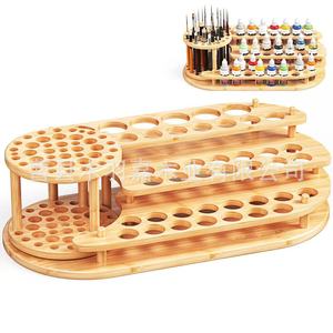 Support de rangement pour pinceaux en bois avec porte-bouteille, organisateur de bureau pour fournitures artistiques, présentoir multi-niveaux en bois massif - Product Image 1