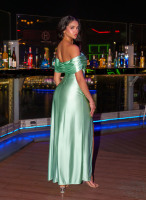 Vestido Largo Formal de Fiesta con Hombros Descubiertos y Abertura Alta para Mujer, Gran Venta