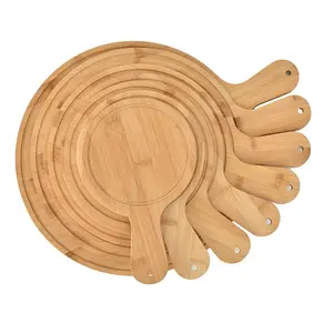 Tabla de cortar de madera de bambú de madera de goma ecológica, tabla redonda para servir Pizza para Cocina