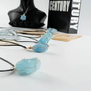 Bán Hot năng lượng pha lê Thiền hand made Aquamarine Mặt dây chuyền cho món quà lưu niệm