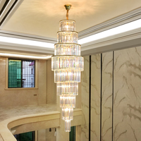 Lustre en cristal de luxe léger post-moderne et minimaliste pour duplex, villa, escalier en colimaçon doré, hôtel, LED